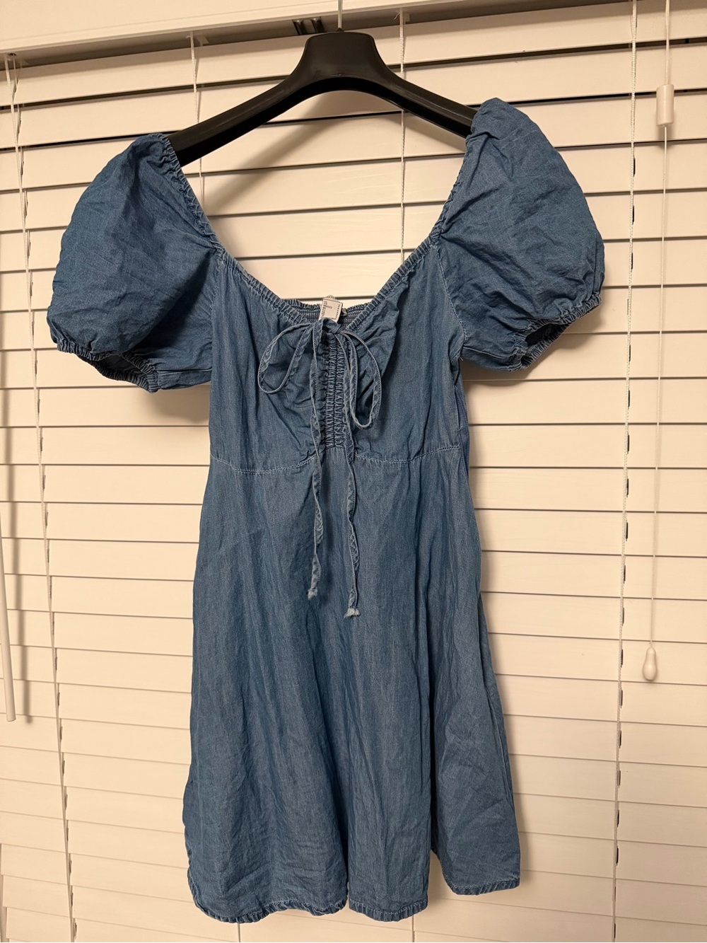 Forever 21 Blue A-Line Puff-Sleeve Tie-Front Mini Dress